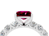 White gold Princess Cut Garnet Prong Setting with Side Stones on a Pave Band_4