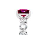 White gold Princess Cut Garnet Prong Setting with Side Stones on a Pave Band_5