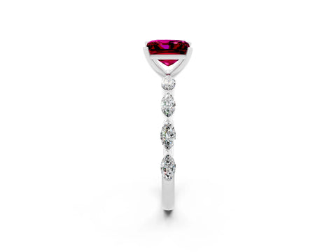 White gold Princess Cut Garnet Ring with Marquise Side Stones and Prong Setting_2