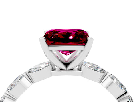 White gold Princess Cut Garnet Ring with Marquise Side Stones and Prong Setting_4