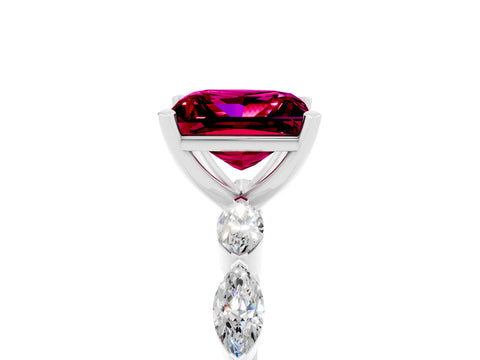 White gold Princess Cut Garnet Ring with Marquise Side Stones and Prong Setting_5