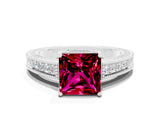 White gold Princess Cut Garnet Ring with Milgrain Pavé Band and Four-Prong Setting_12