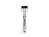 White gold Princess Cut Garnet Ring with Milgrain Pavé Band and Four-Prong Setting_14