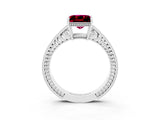 White gold Princess Cut Garnet Ring with Milgrain Pavé Band and Four-Prong Setting_15