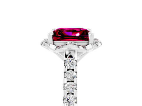 White gold Princess Cut Garnet Ring with Pavé Band and Floral Prong Setting_5