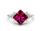 White gold Princess Cut Garnet Ring with Side Stones and Four-Prong Setting_36