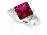 White gold Princess Cut Garnet Ring with Side Stones and Four-Prong Setting_37