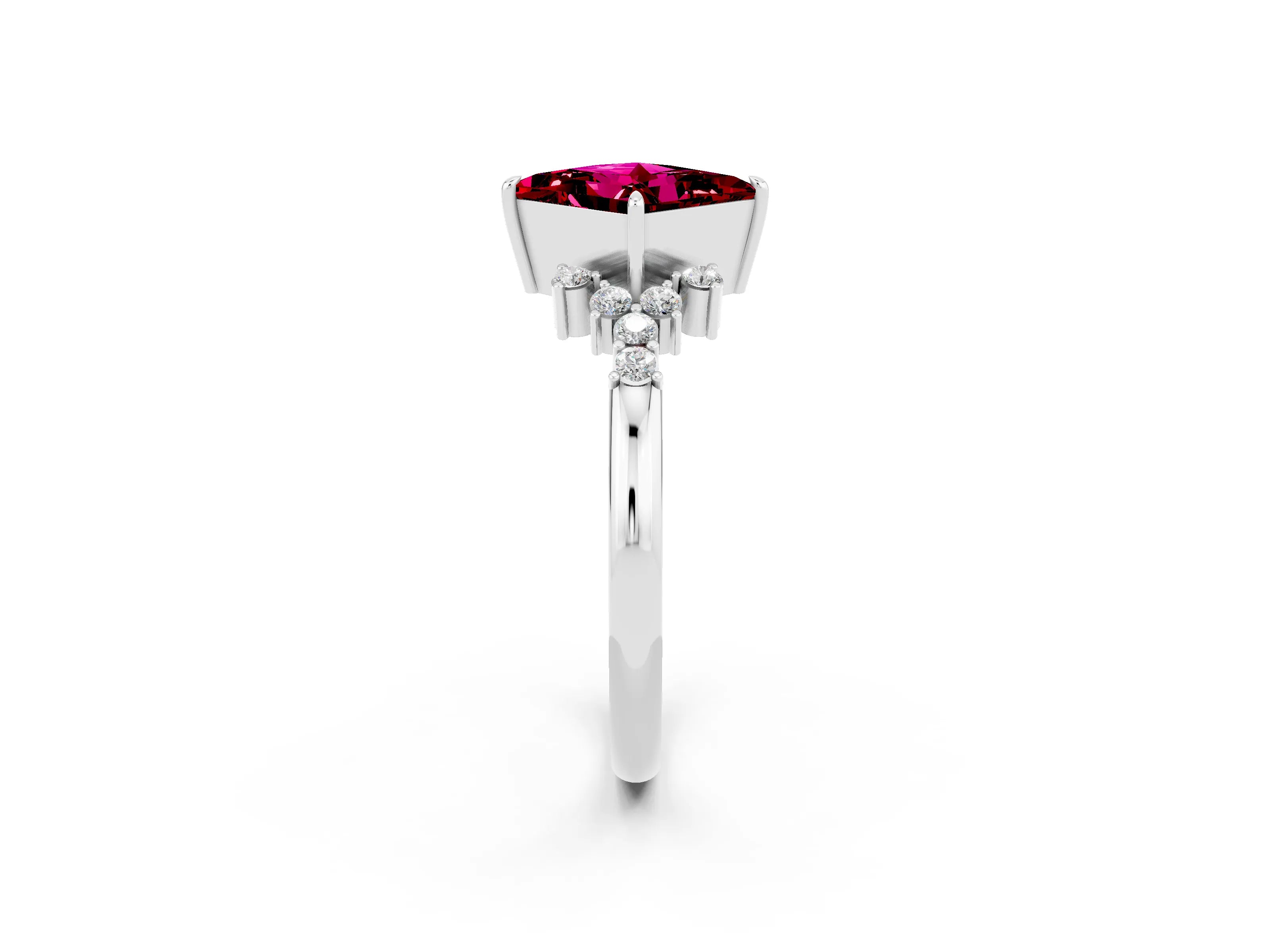 White gold Princess Cut Garnet Ring with Side Stones and Four-Prong Setting_38