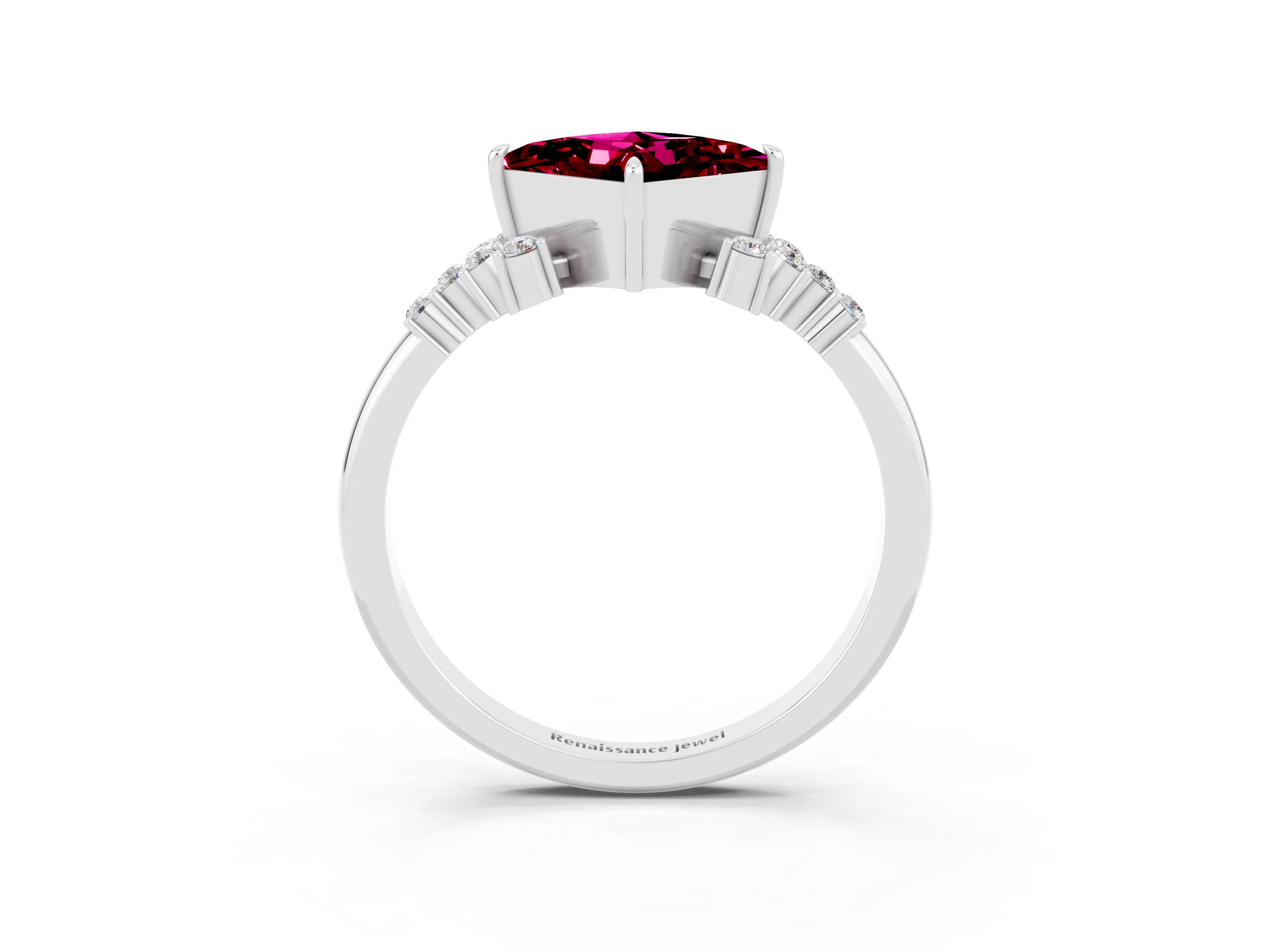 White gold Princess Cut Garnet Ring with Side Stones and Four-Prong Setting_39