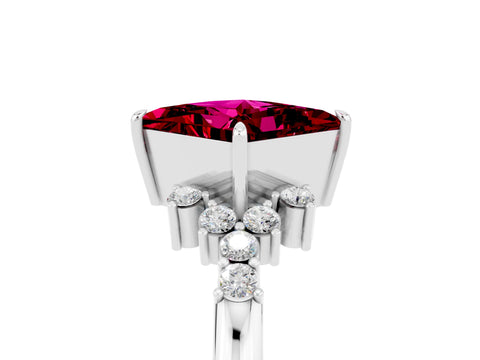 White gold Princess Cut Garnet Ring with Side Stones and Four-Prong Setting_41