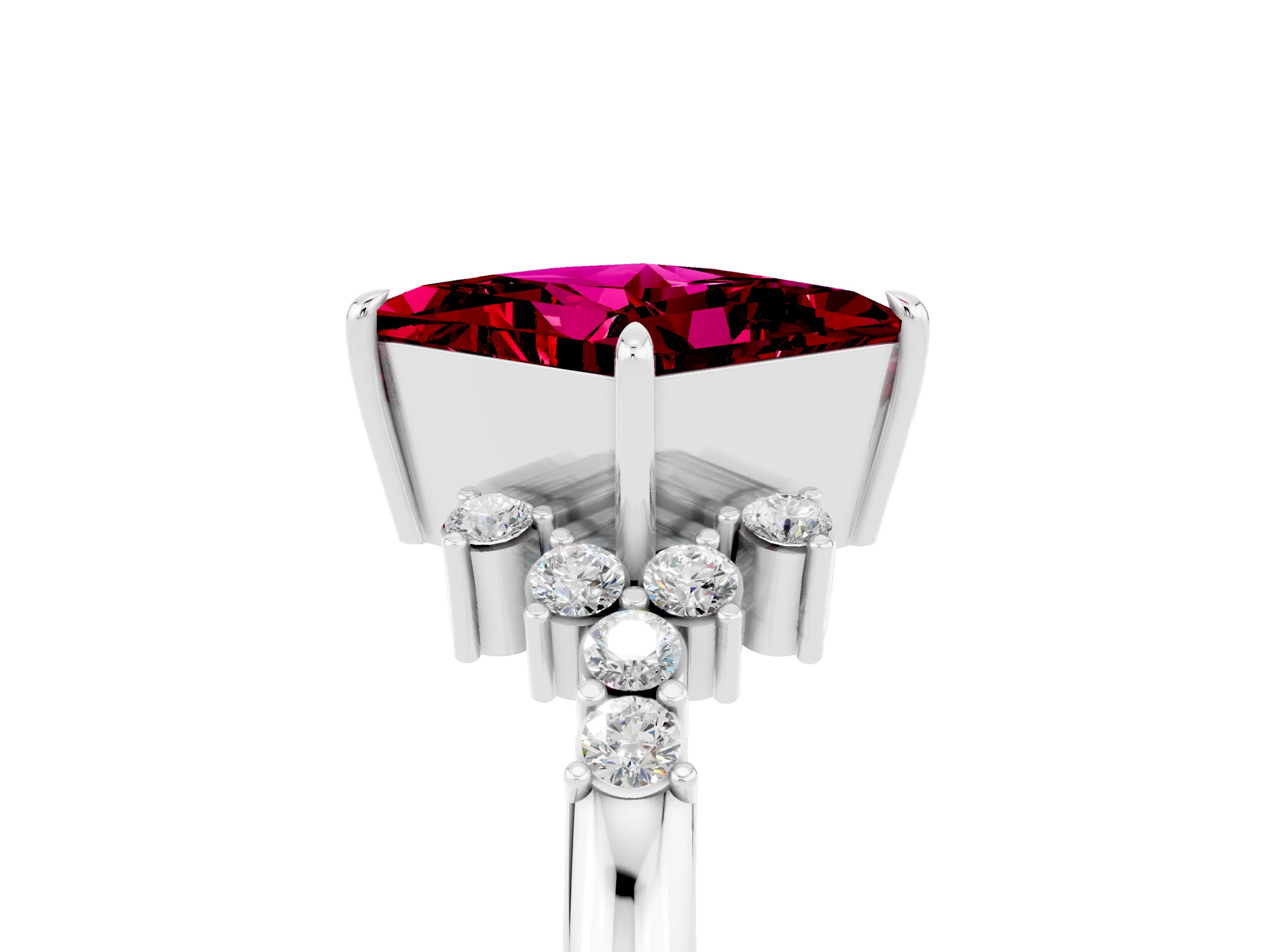 White gold Princess Cut Garnet Ring with Side Stones and Four-Prong Setting_41