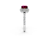White gold Princess Cut Garnet Scalloped Halo Engagement Ring with Round Shared Prong Band_14