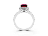 White gold Princess Cut Garnet Scalloped Halo Engagement Ring with Round Shared Prong Band_15