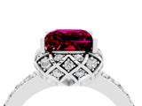 White gold Princess Cut Garnet Scalloped Halo Engagement Ring with Round Shared Prong Band_16