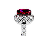 White gold Princess Cut Garnet Scalloped Halo Engagement Ring with Round Shared Prong Band_17