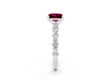 White gold Princess Cut Garnet Side Stone Solitaire Ring with Round  and Four-Prong Setting_50
