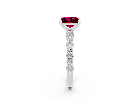 White gold Princess Cut Garnet Side Stone Solitaire Ring with Round  and Four-Prong Setting_50