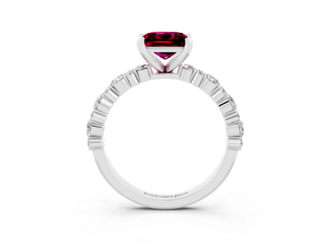 White gold Princess Cut Garnet Side Stone Solitaire Ring with Round  and Four-Prong Setting_51