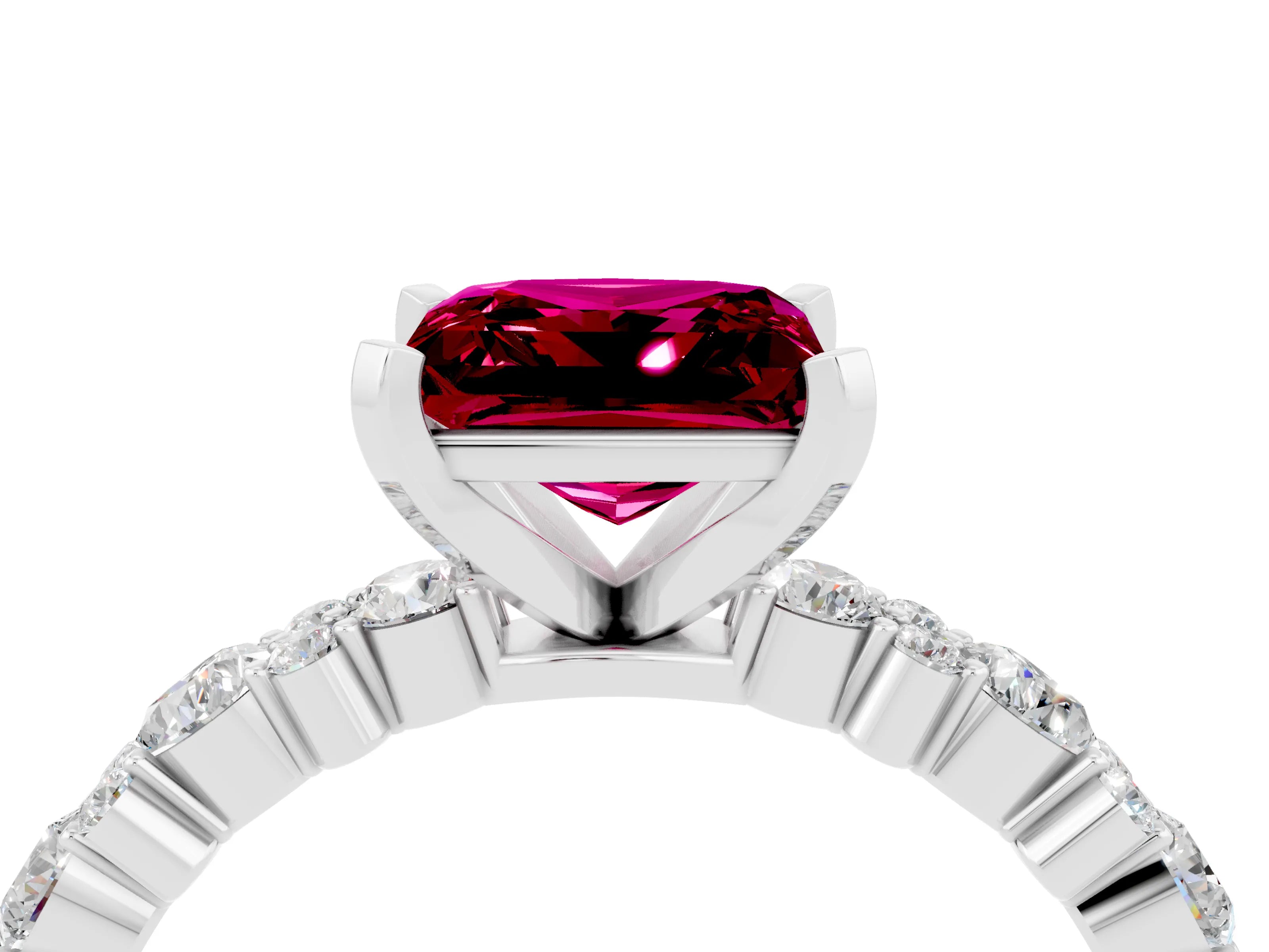 White gold Princess Cut Garnet Side Stone Solitaire Ring with Round  and Four-Prong Setting_52