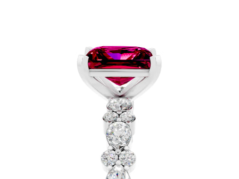 White gold Princess Cut Garnet Side Stone Solitaire Ring with Round  and Four-Prong Setting_53
