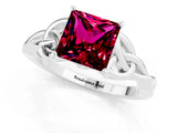 White gold Princess Cut Garnet Solitaire Celtic Knot Ring with Four-Prong Setting_13