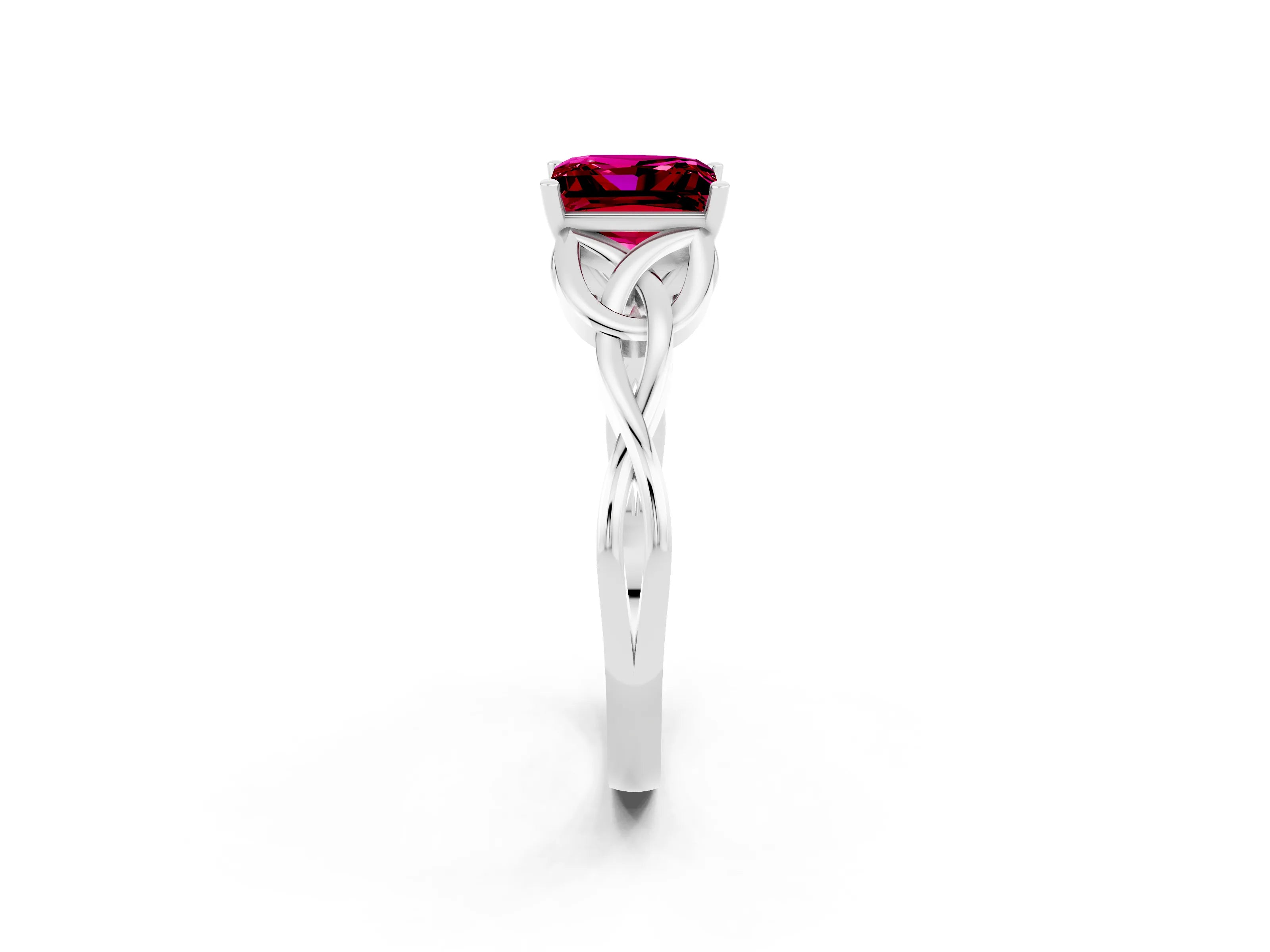 White gold Princess Cut Garnet Solitaire Celtic Knot Ring with Four-Prong Setting_14