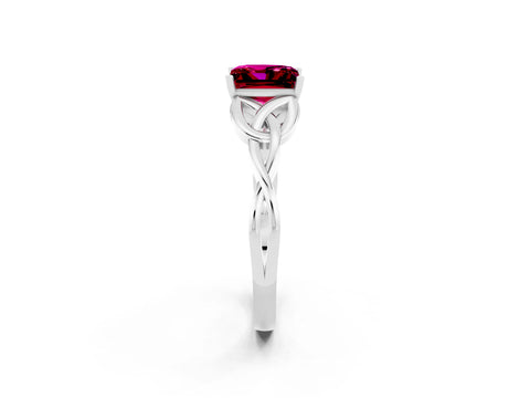 White gold Princess Cut Garnet Solitaire Celtic Knot Ring with Four-Prong Setting_14