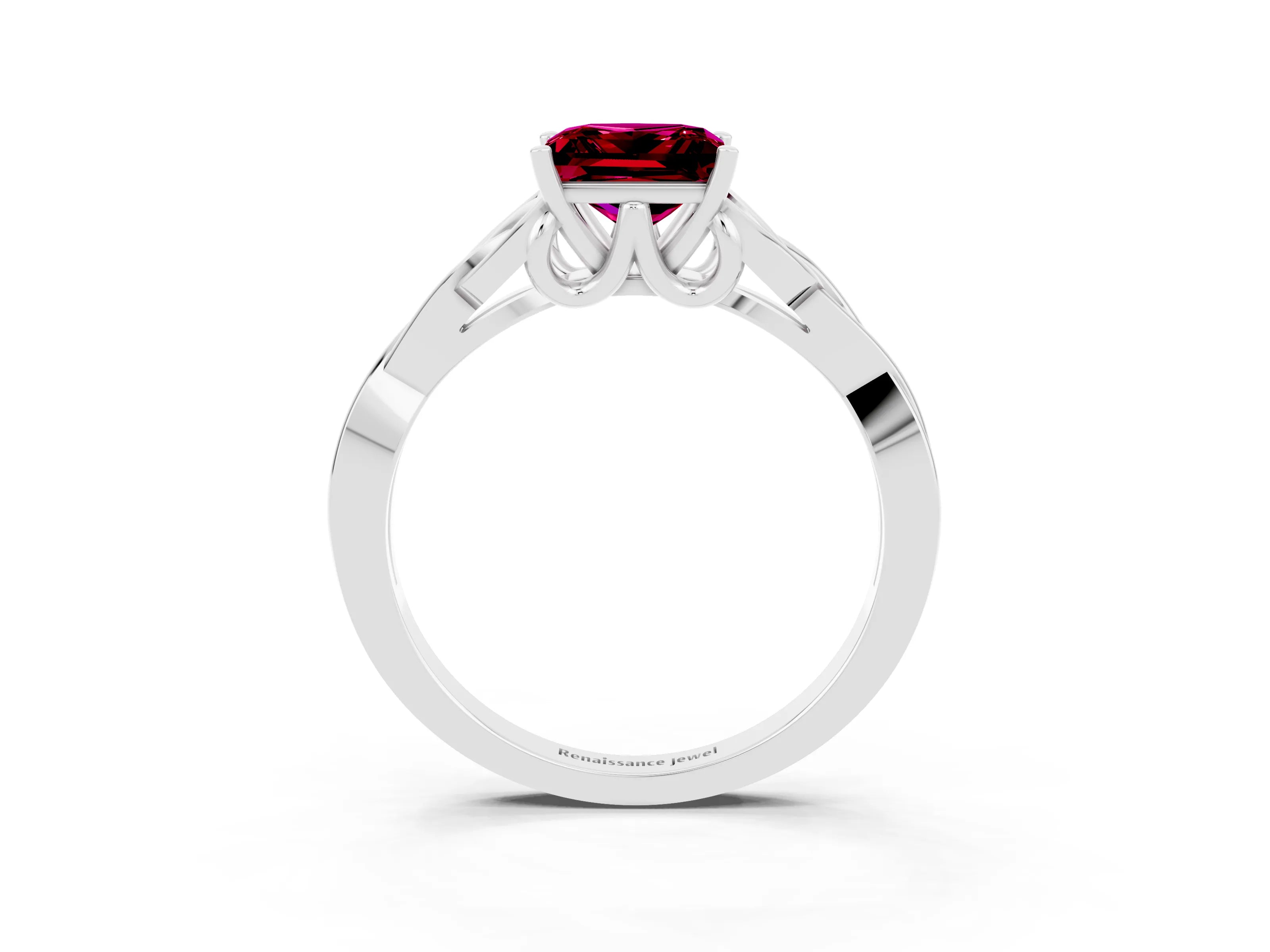 White gold Princess Cut Garnet Solitaire Celtic Knot Ring with Four-Prong Setting_15