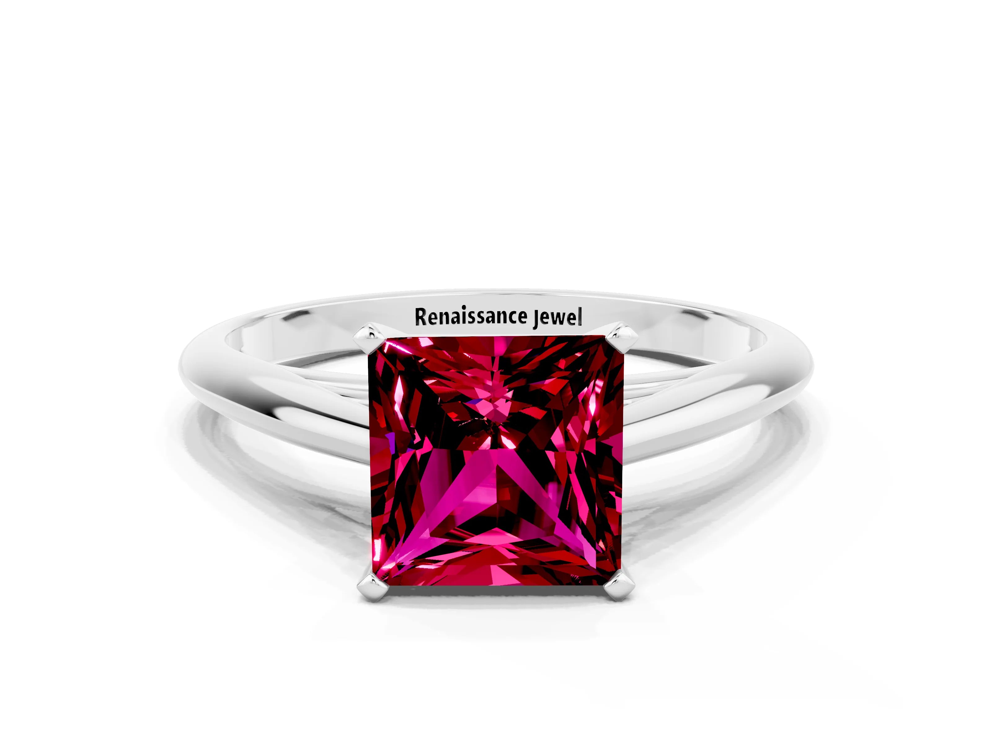 White gold Princess Cut Garnet Solitaire Engagement Ring with Cathedral Setting and Four-Prong Mount_12