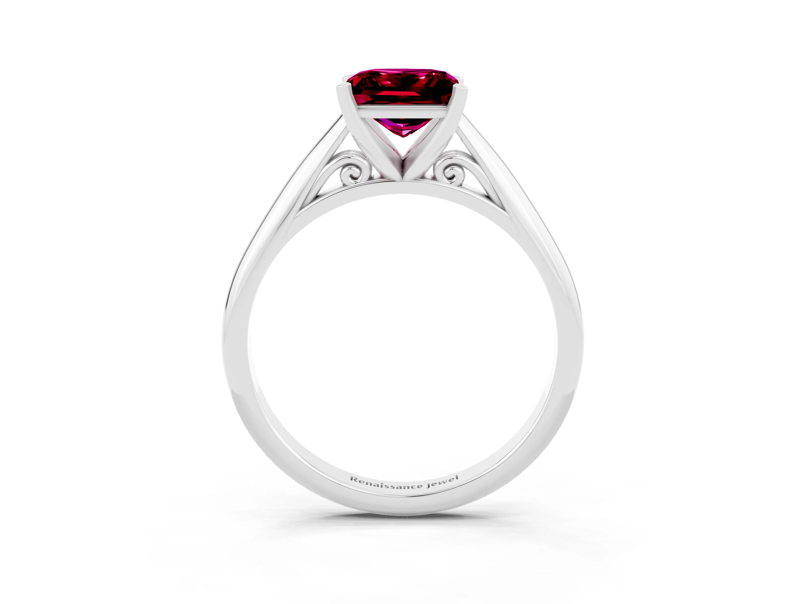 White gold Princess Cut Garnet Solitaire Engagement Ring with Cathedral Setting and Four-Prong Mount_15