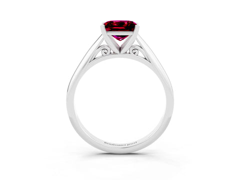 White gold Princess Cut Garnet Solitaire Engagement Ring with Cathedral Setting and Four-Prong Mount_15