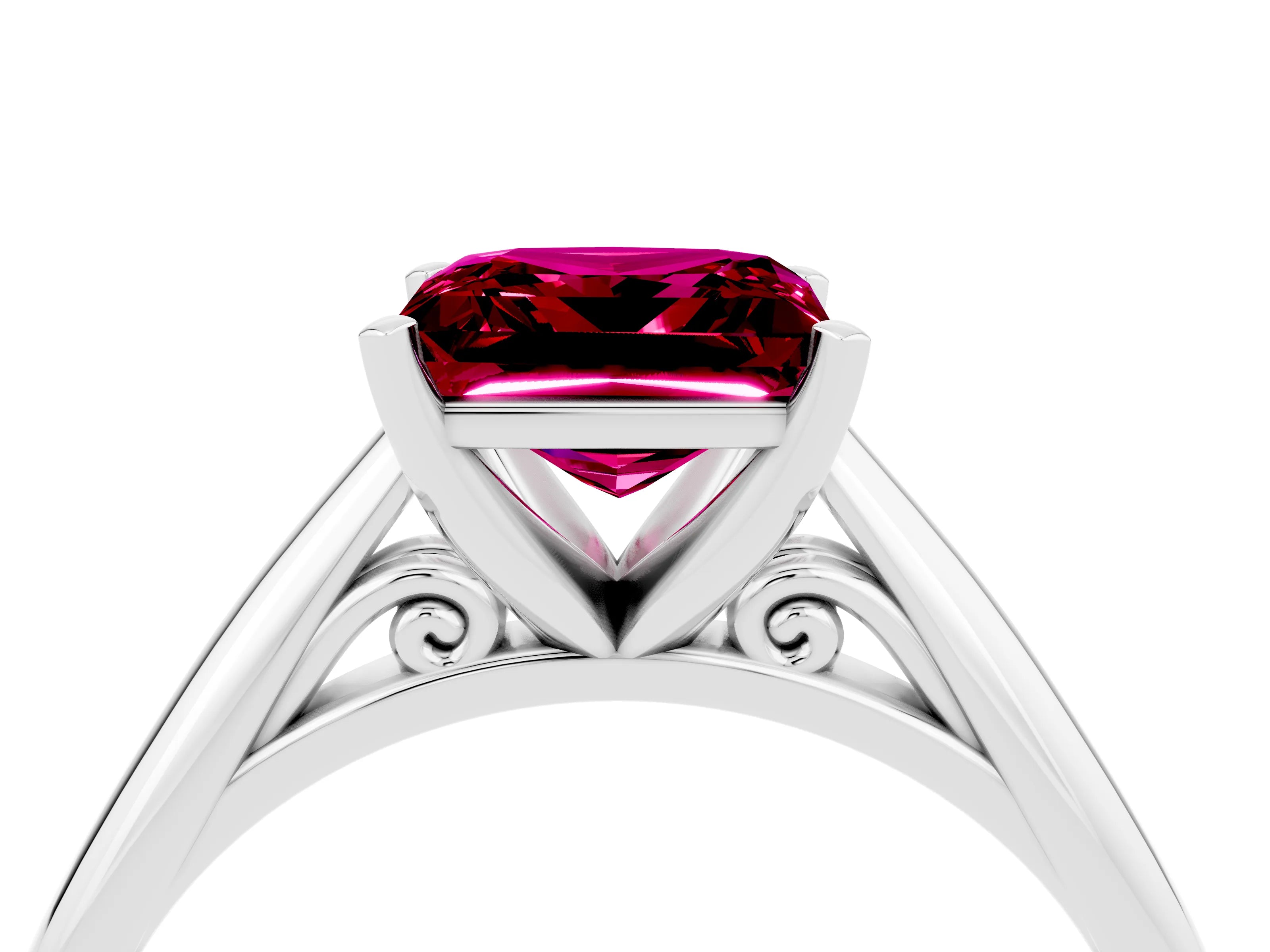 White gold Princess Cut Garnet Solitaire Engagement Ring with Cathedral Setting and Four-Prong Mount_16