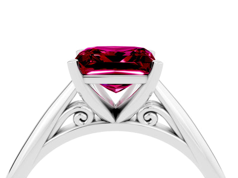 White gold Princess Cut Garnet Solitaire Engagement Ring with Cathedral Setting and Four-Prong Mount_16