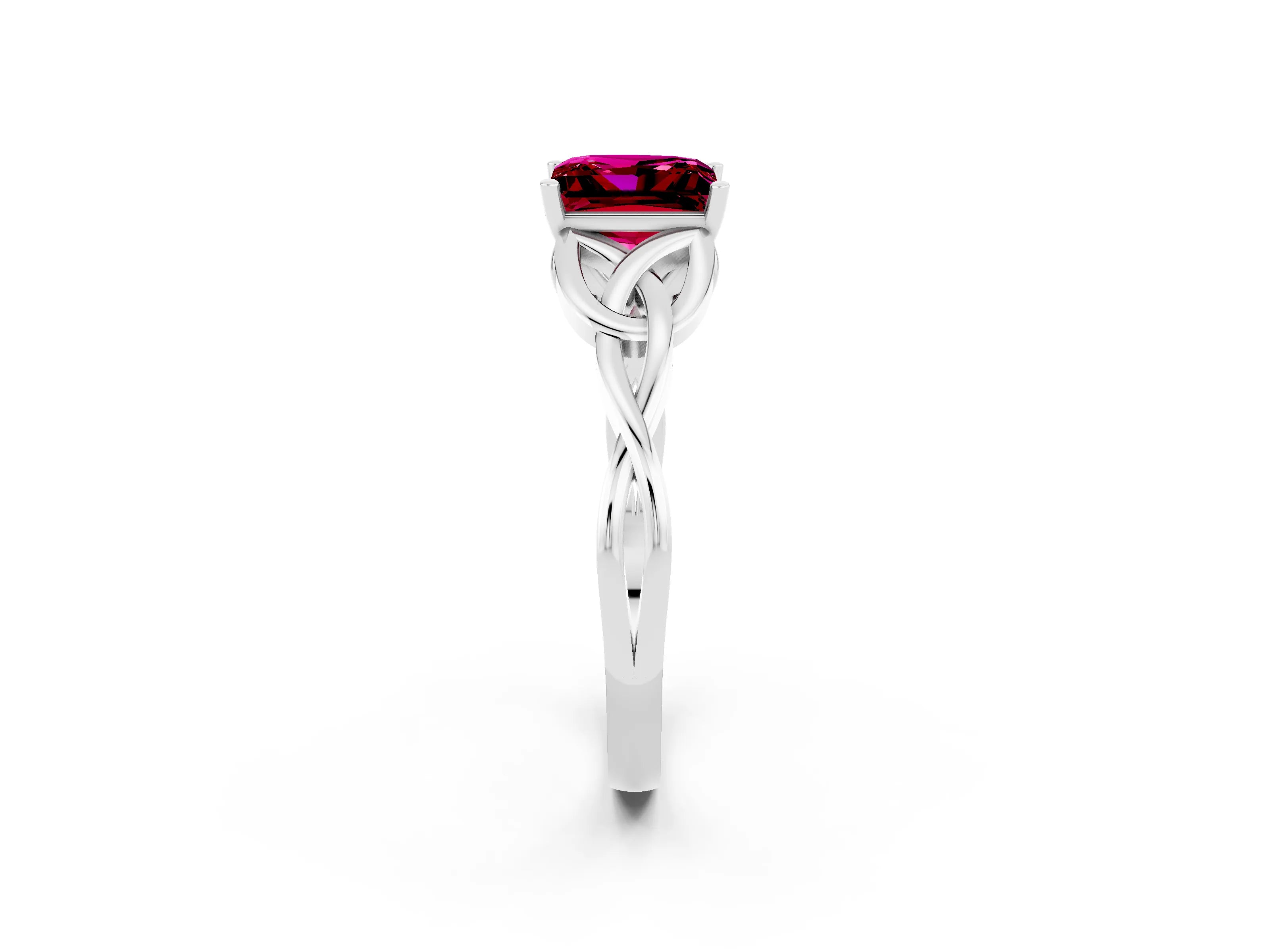 White gold Princess Cut Garnet Solitaire Engagement Ring with Celtic Knot Band and Four-Prong Setting_2