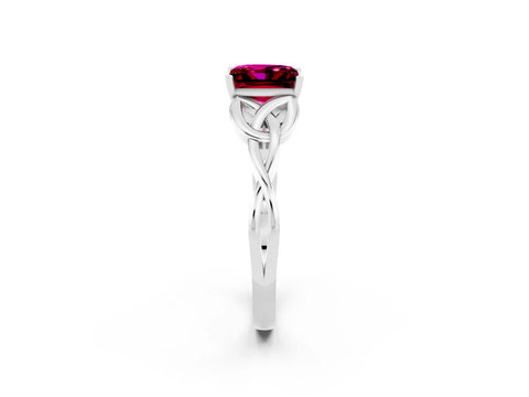 White gold Princess Cut Garnet Solitaire Engagement Ring with Celtic Knot Band and Four-Prong Setting_2