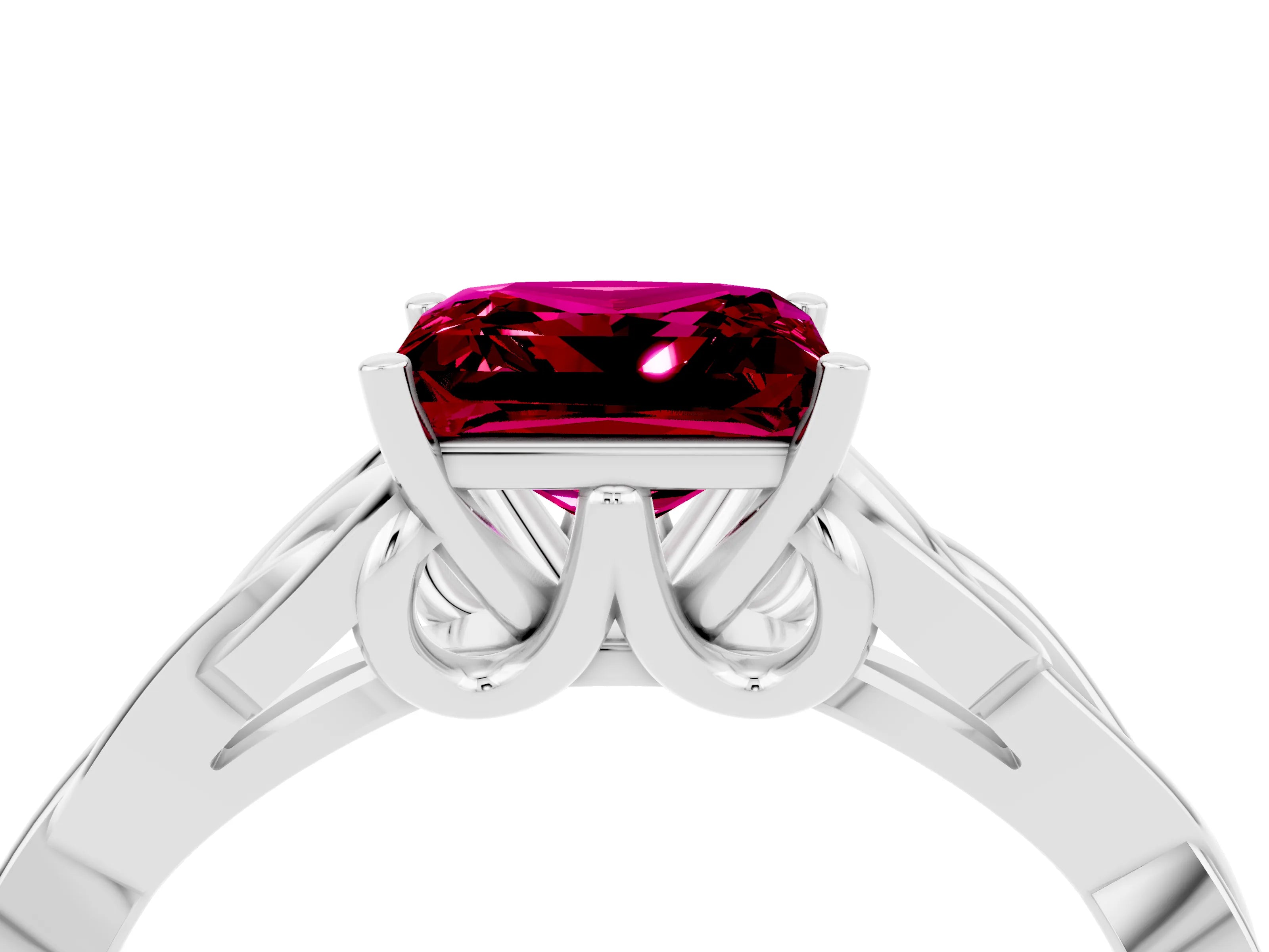 White gold Princess Cut Garnet Solitaire Engagement Ring with Celtic Knot Band and Four-Prong Setting_4