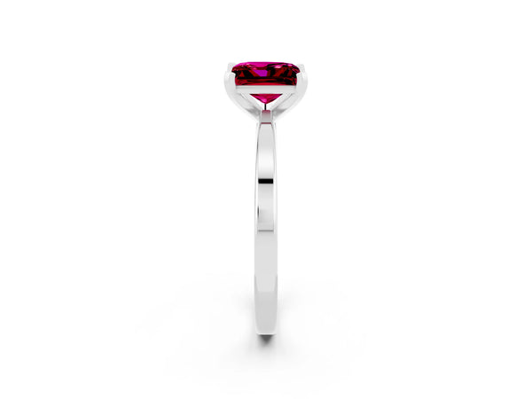 Silver Princess Cut Garnet Solitaire Engagement Ring with Classic Band and Four-Prong Setting