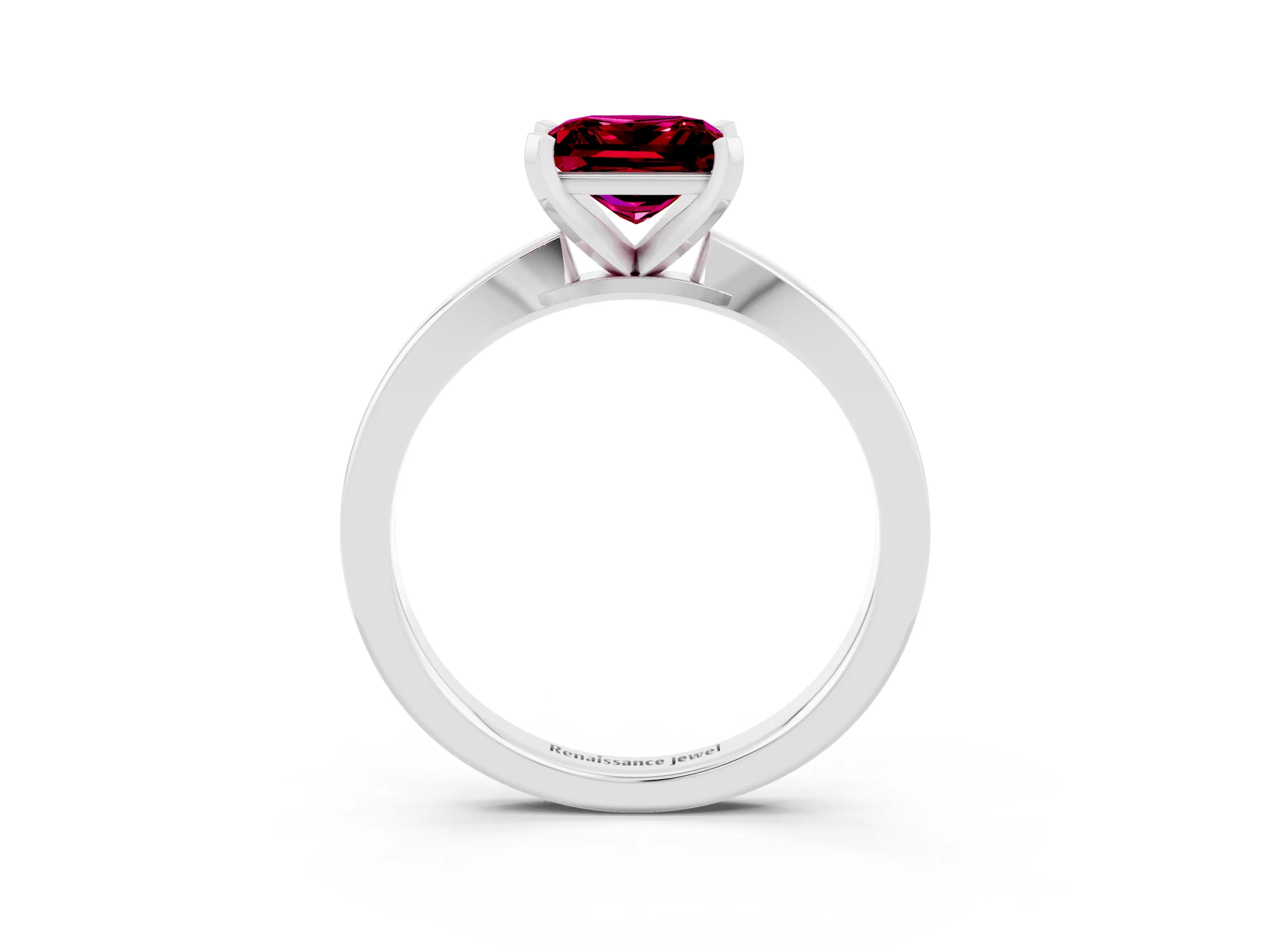 White gold Princess Cut Garnet Solitaire Engagement Ring with Classic Band and Four-Prong Setting_27