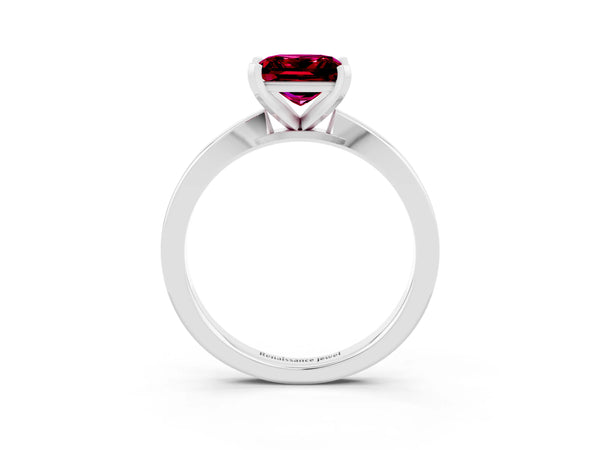 White gold Princess Cut Garnet Solitaire Engagement Ring with Classic Band and Four-Prong Setting