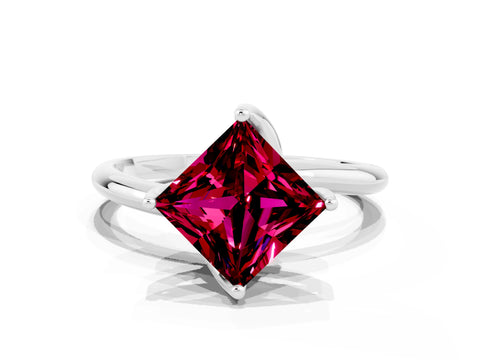 White gold Princess Cut Garnet Solitaire Engagement Ring with Four-Prong Setting and Classic Band_12
