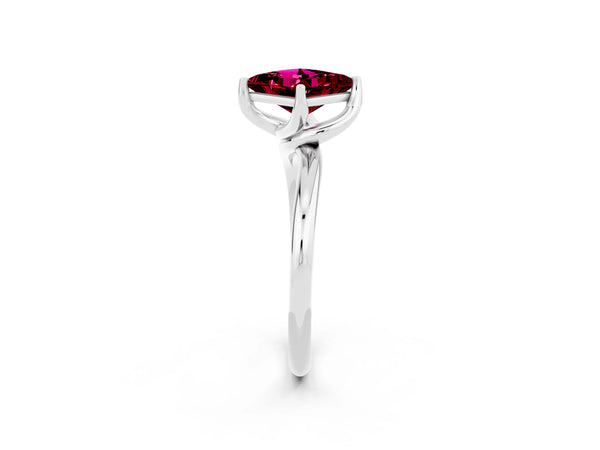 Platinum Princess Cut Garnet Solitaire Engagement Ring with Four-Prong Setting and Classic Band