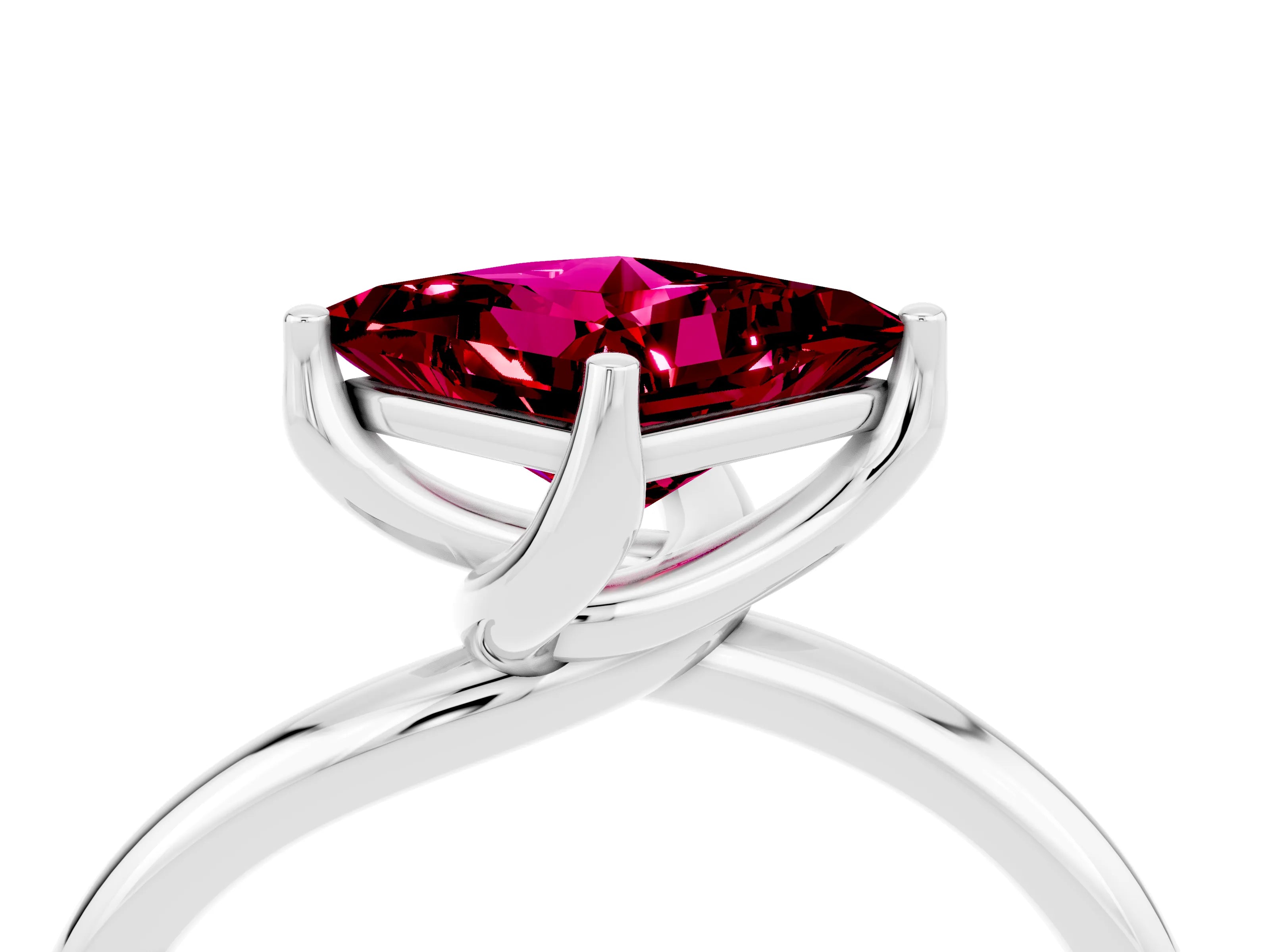 White gold Princess Cut Garnet Solitaire Engagement Ring with Four-Prong Setting and Classic Band_16