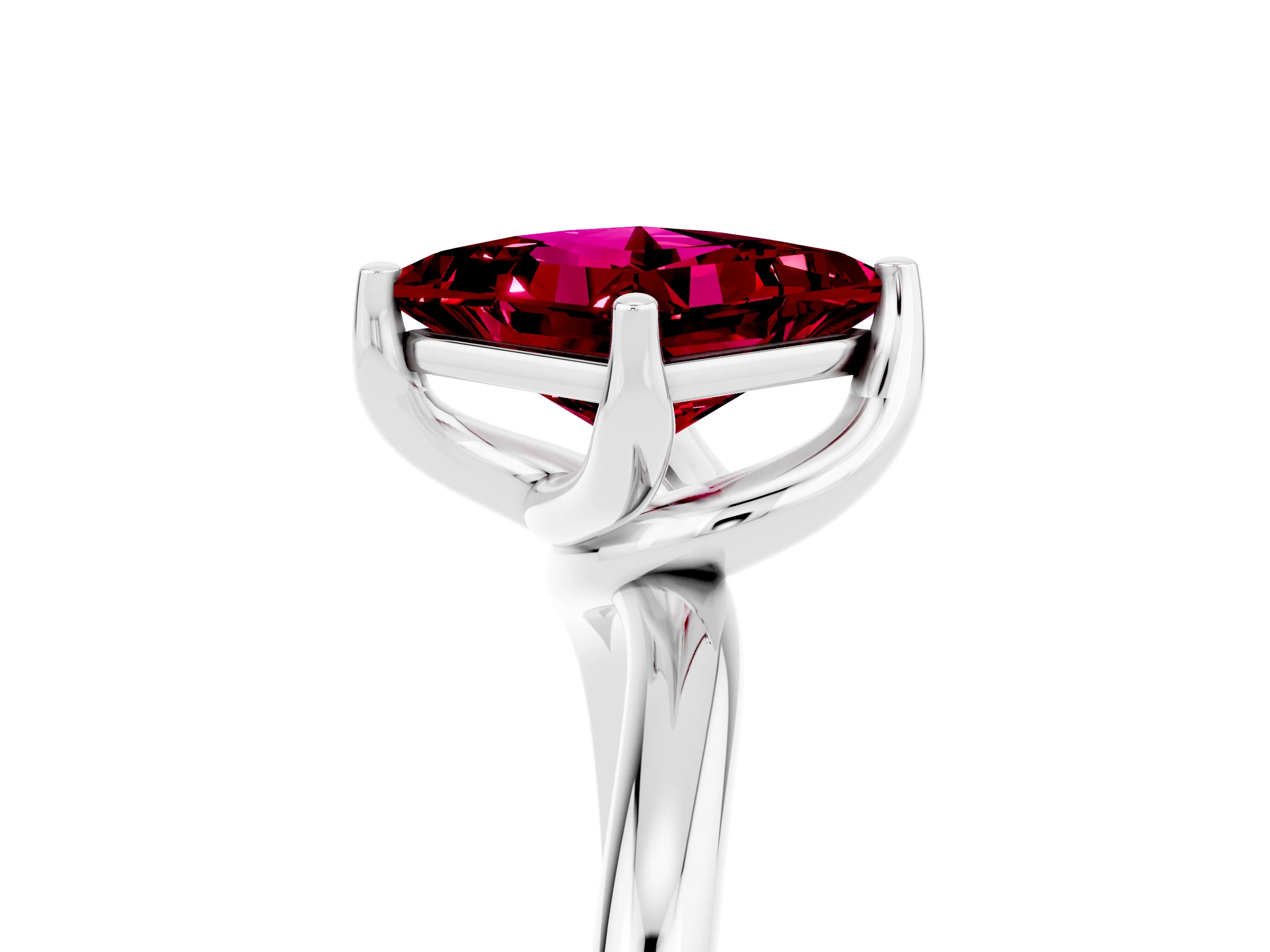 White gold Princess Cut Garnet Solitaire Engagement Ring with Four-Prong Setting and Classic Band_17