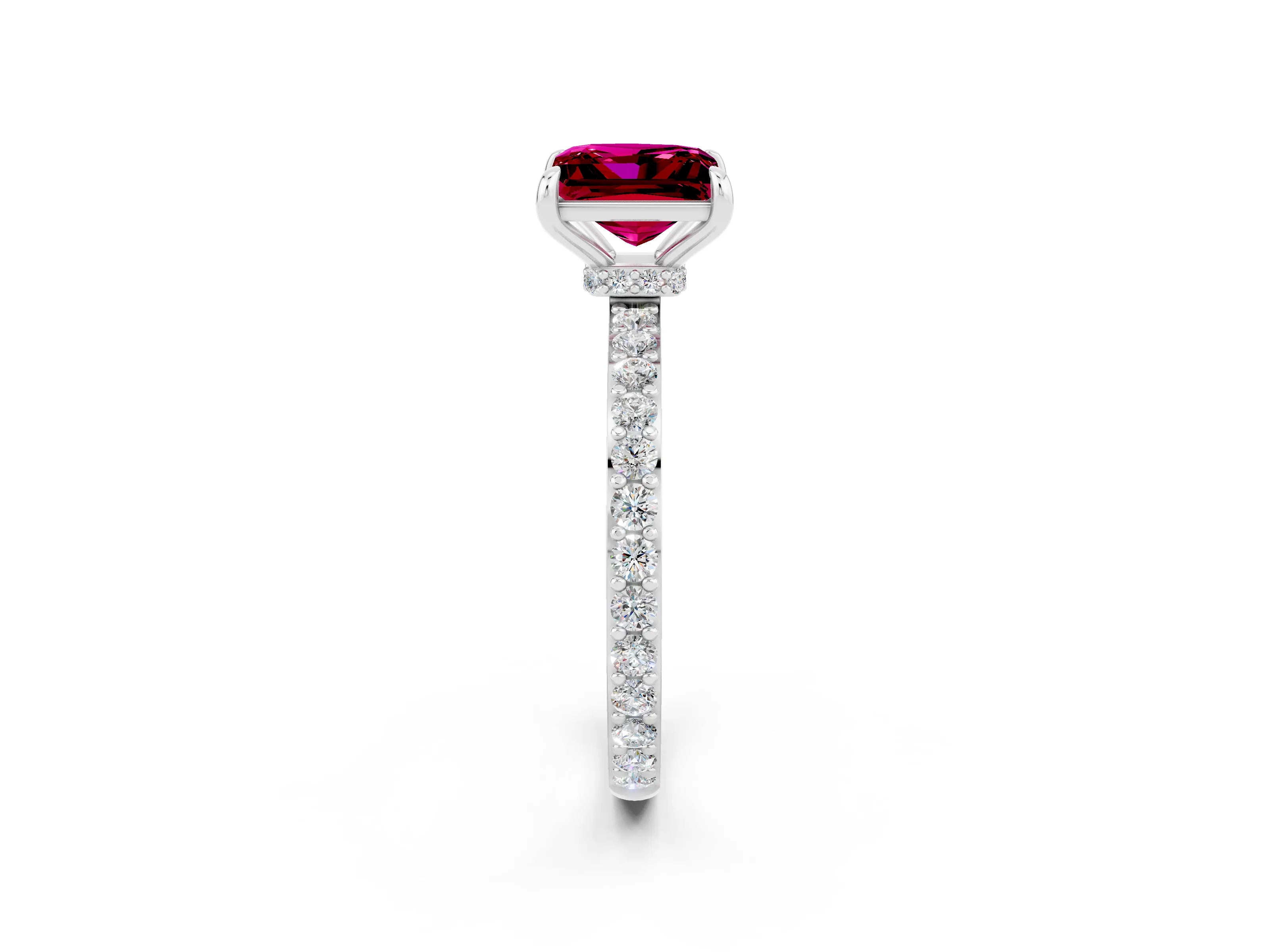 White gold Princess Cut Garnet Solitaire Engagement Ring with Pavé Band and Four-Prong Setting_2