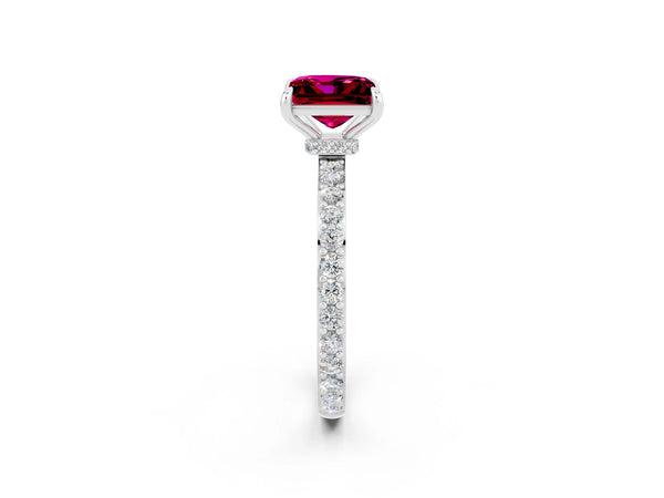 Silver Princess Cut Garnet Solitaire Engagement Ring with Pavé Band and Four-Prong Setting