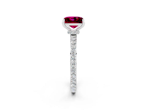White gold Princess Cut Garnet Solitaire Engagement Ring with Pavé Band and Four-Prong Setting_2