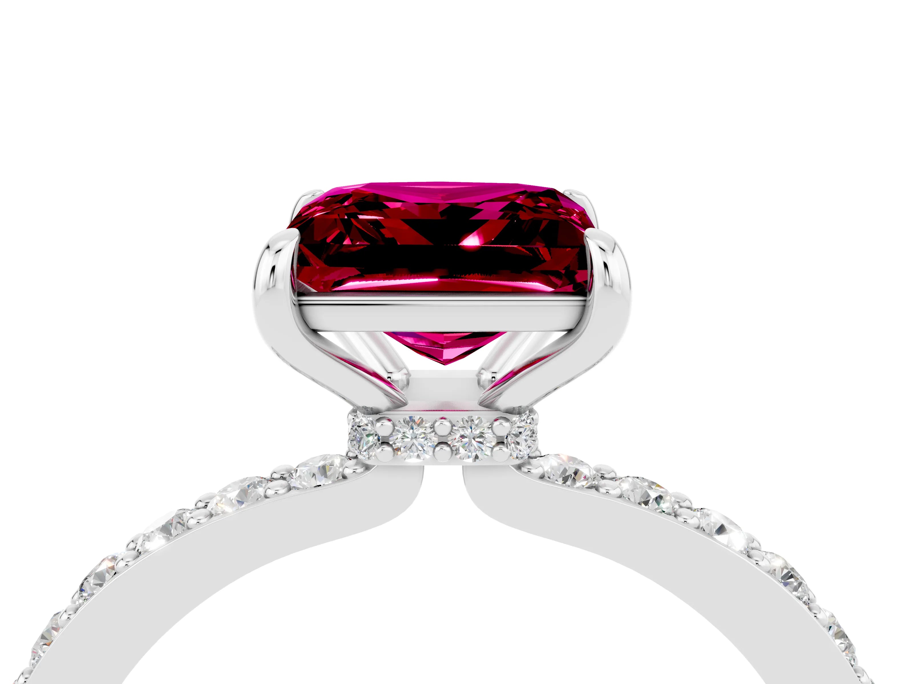 White gold Princess Cut Garnet Solitaire Engagement Ring with Pavé Band and Four-Prong Setting_4