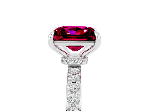 White gold Princess Cut Garnet Solitaire Engagement Ring with Pavé Band and Four-Prong Setting_5
