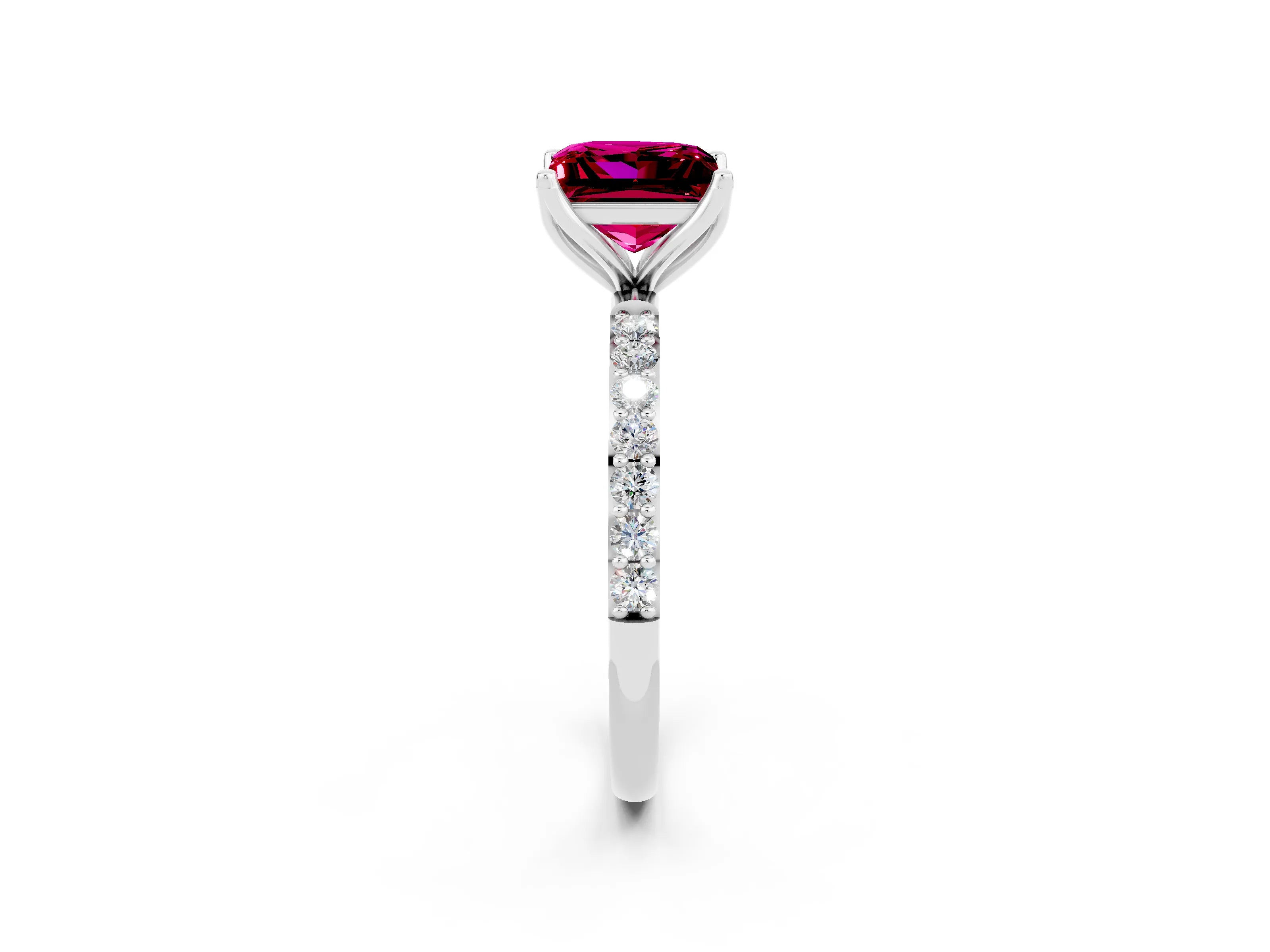 White gold Princess Cut Garnet Solitaire Engagement Ring with Pavé Band and Prong Setting_2