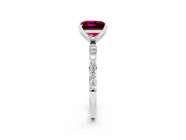 White gold Princess Cut Garnet Solitaire Engagement Ring with Round  Pavé Band and Prong Setting